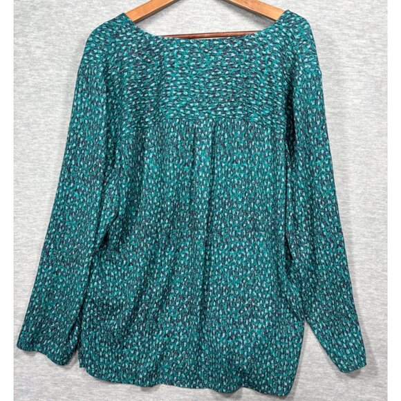 Talbots Womens 2X Blouse Teal Print LongSleeve Relaxed Fit - Picture 6 of 6